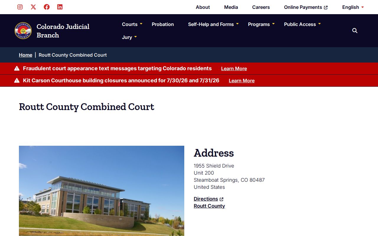 Routt County Court records Combined Court location page