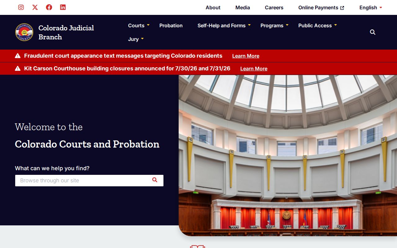 Routt County Court records on the Colorado Judicial Branch homepage