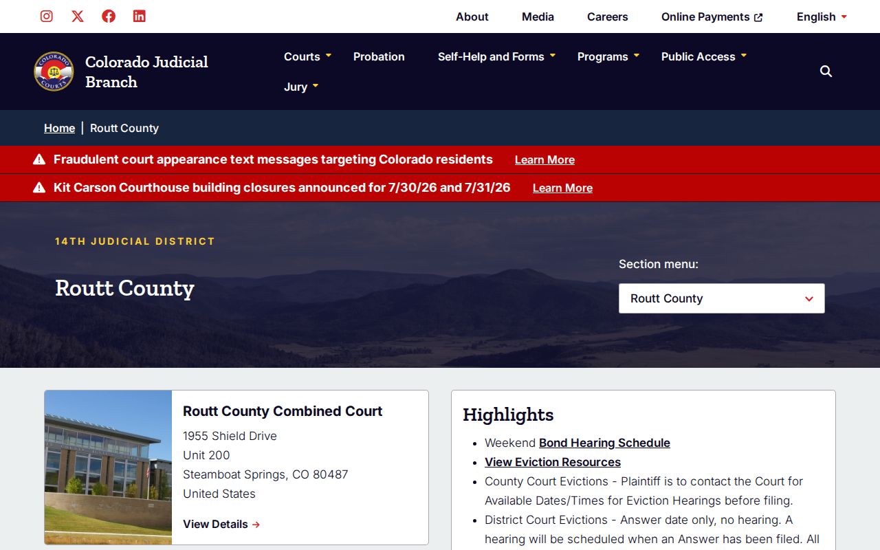 Routt County Court records trial court page