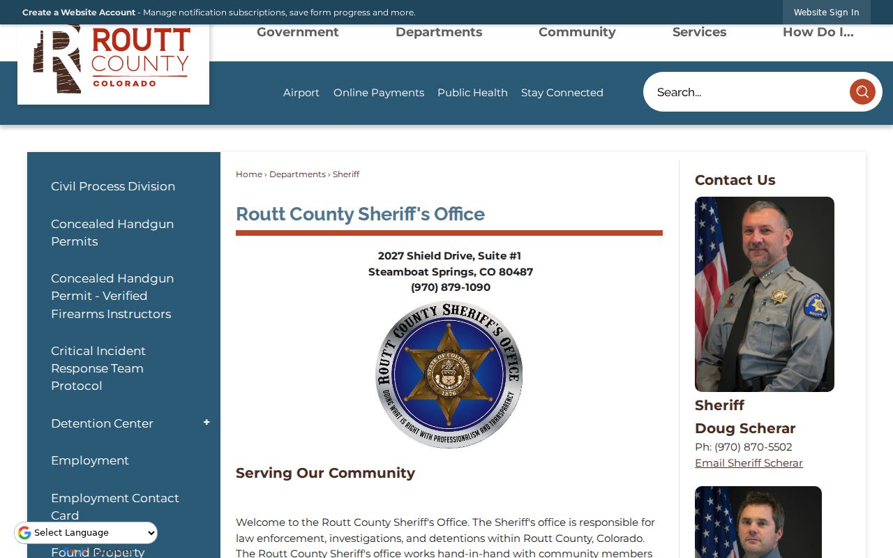 Routt County Court records Sheriff's Office page