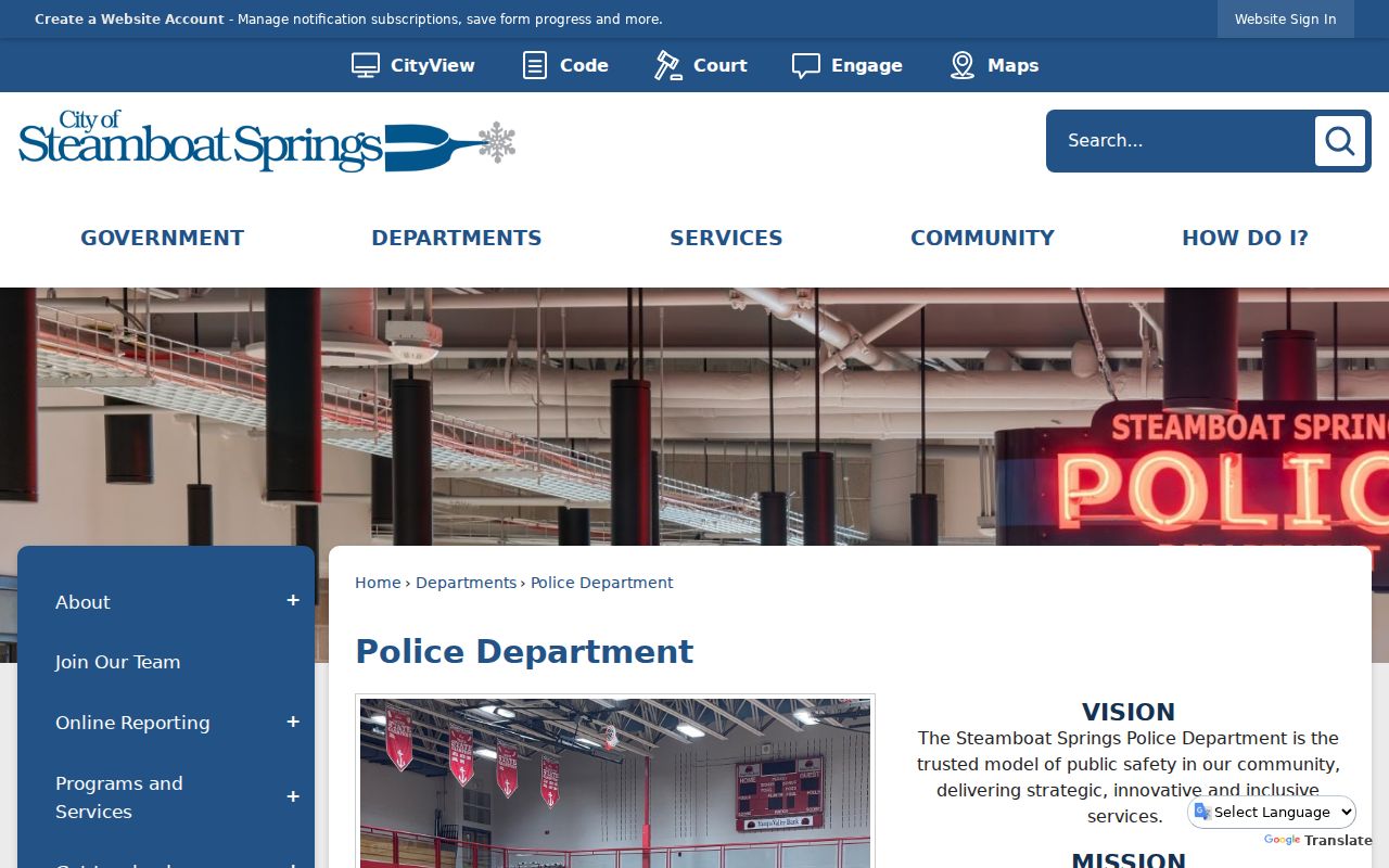 Steamboat Springs Police Department official page