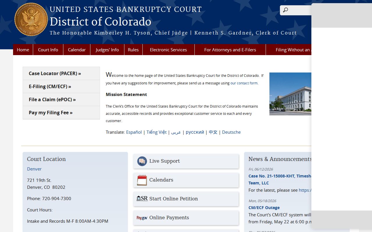 Routt County court dockets U.S. Bankruptcy Court for the District of Colorado