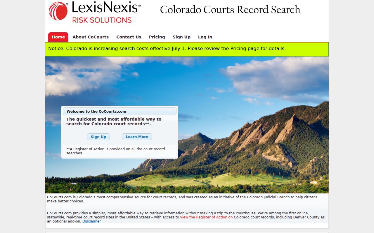 Routt County court records CoCourts register of actions portal
