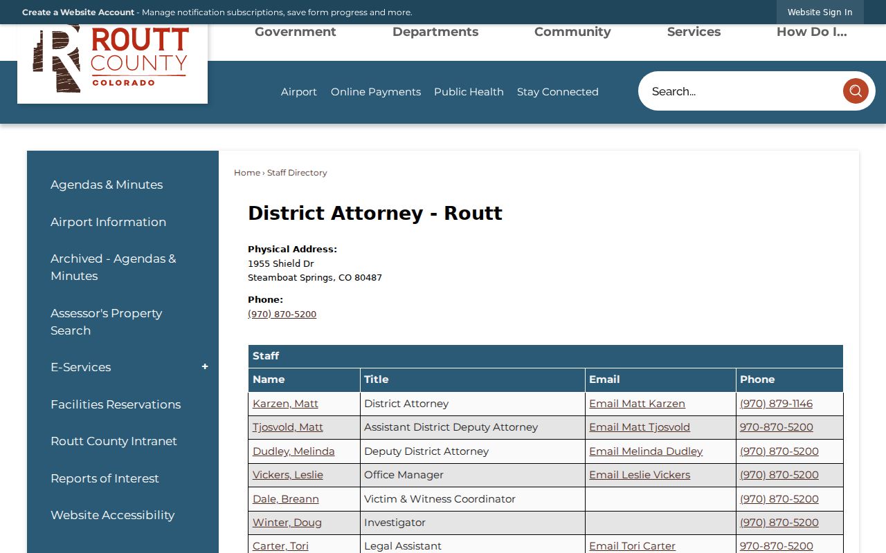 Routt County criminal court records District Attorney directory