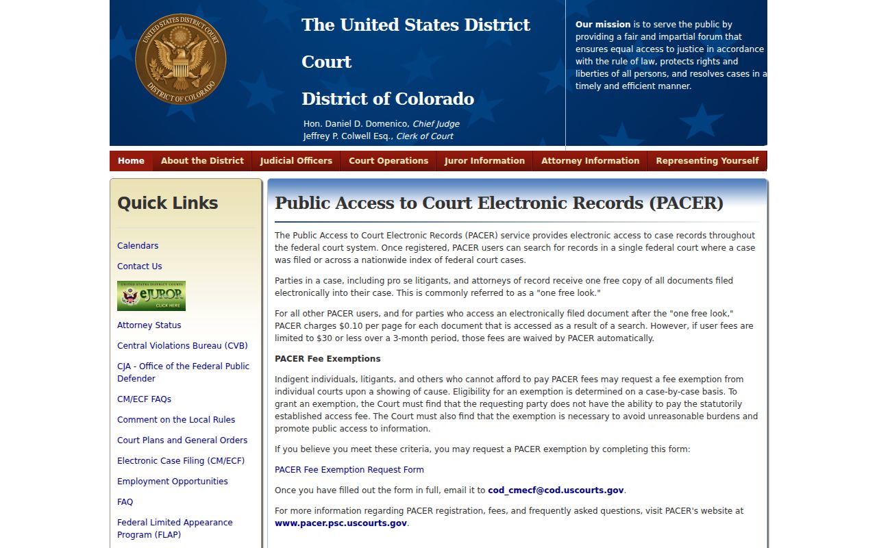 Routt County District Court records District of Colorado PACER page
