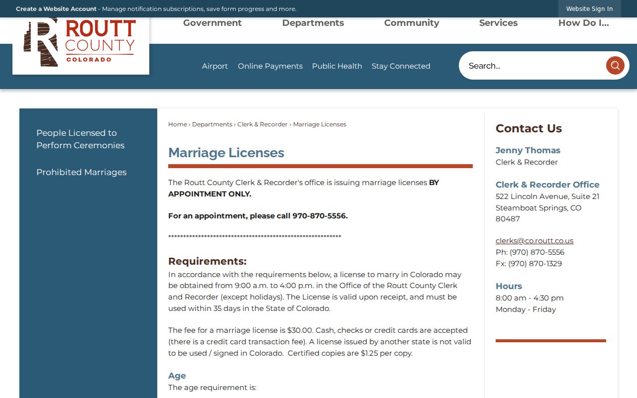 Routt County marriage and divorce records marriage license requirements