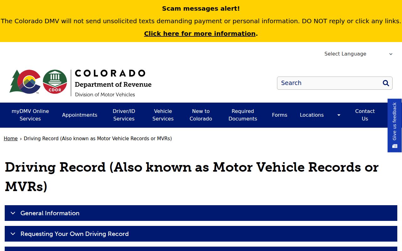 Routt County traffic court records Colorado DMV driver record page
